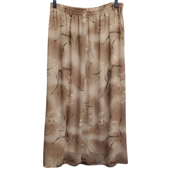 Abg Maxi Pull on Elastic Waist Brown with Flowers Maxi Skirt Size Medium - Picture 2 of 3